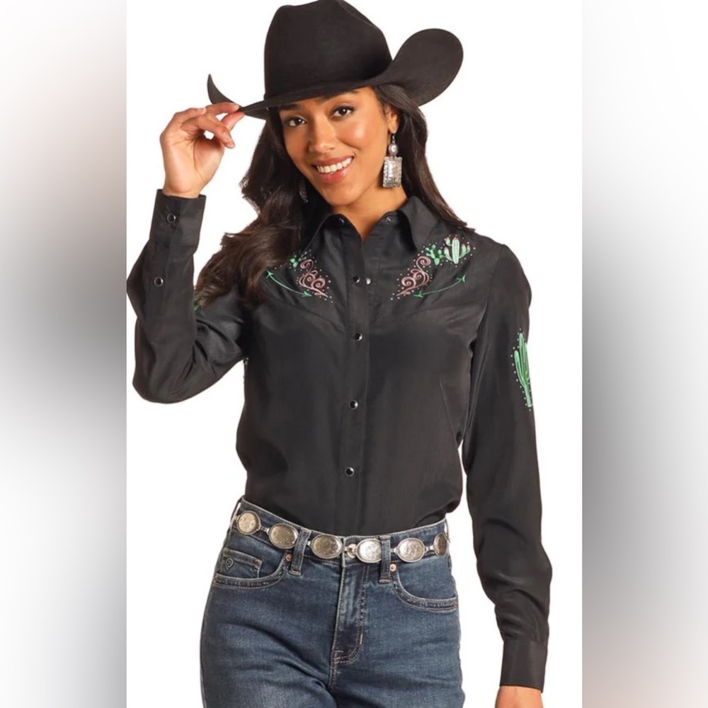 NWT Rock & Roll Denim Cactus Fringe Retro Rodeo Shirt